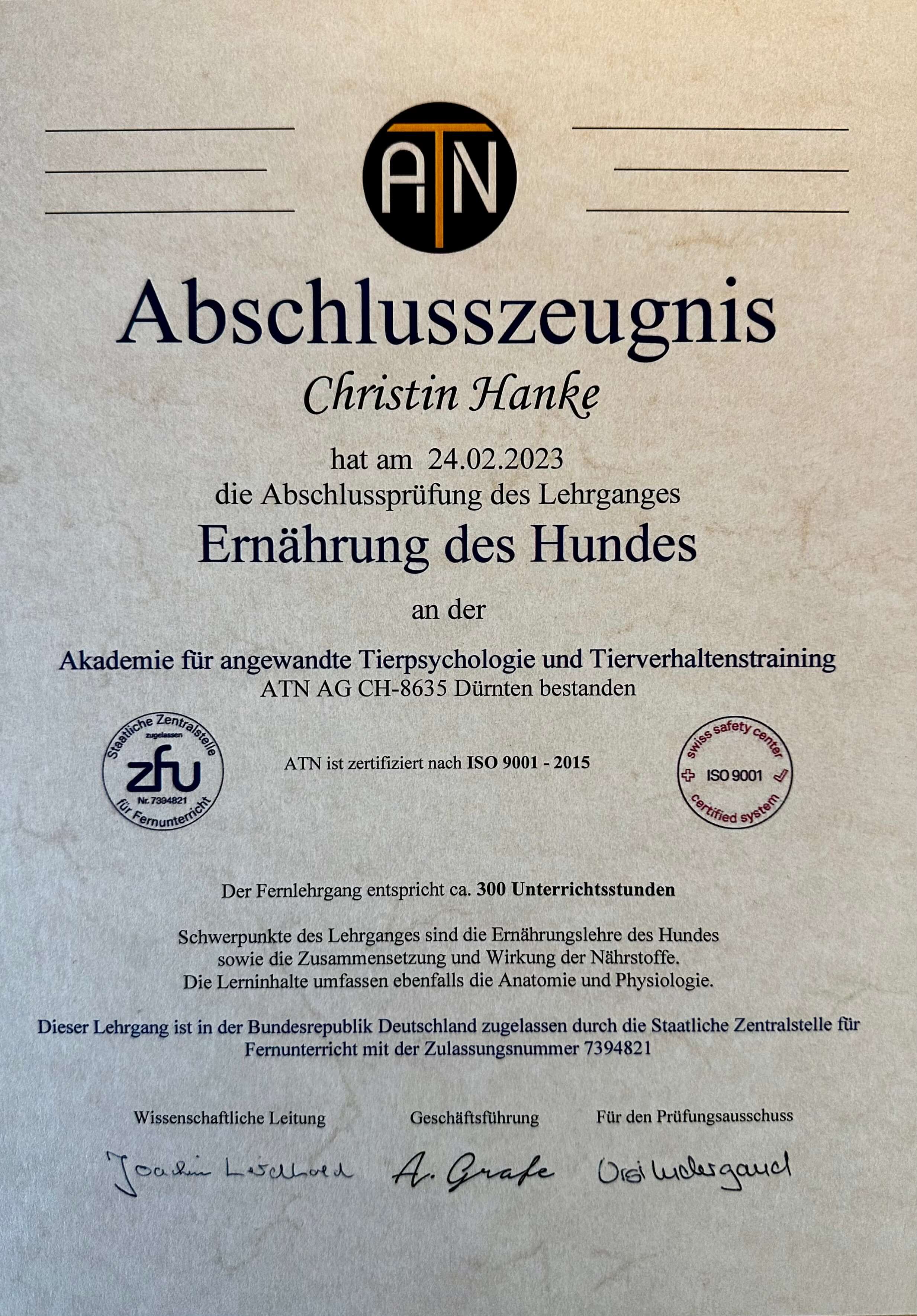 Abschlusszeugnis ATN Christin