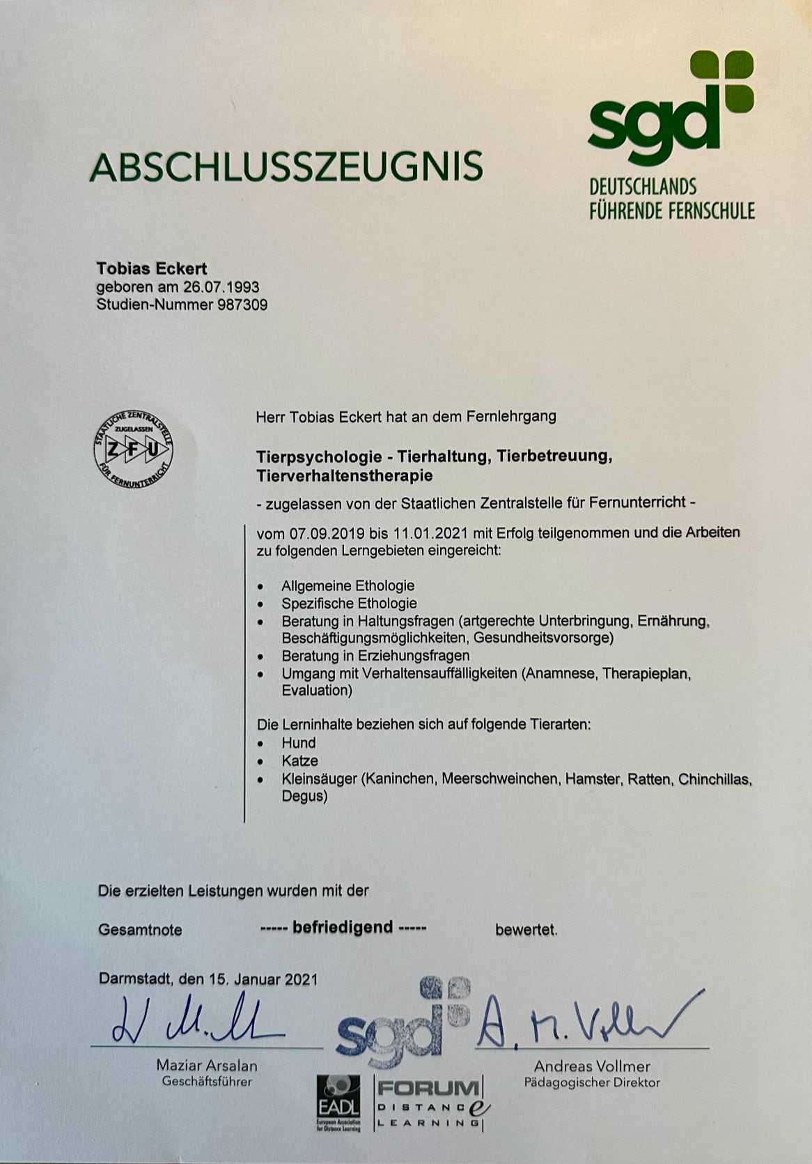 SGD Abschlusszeugnis